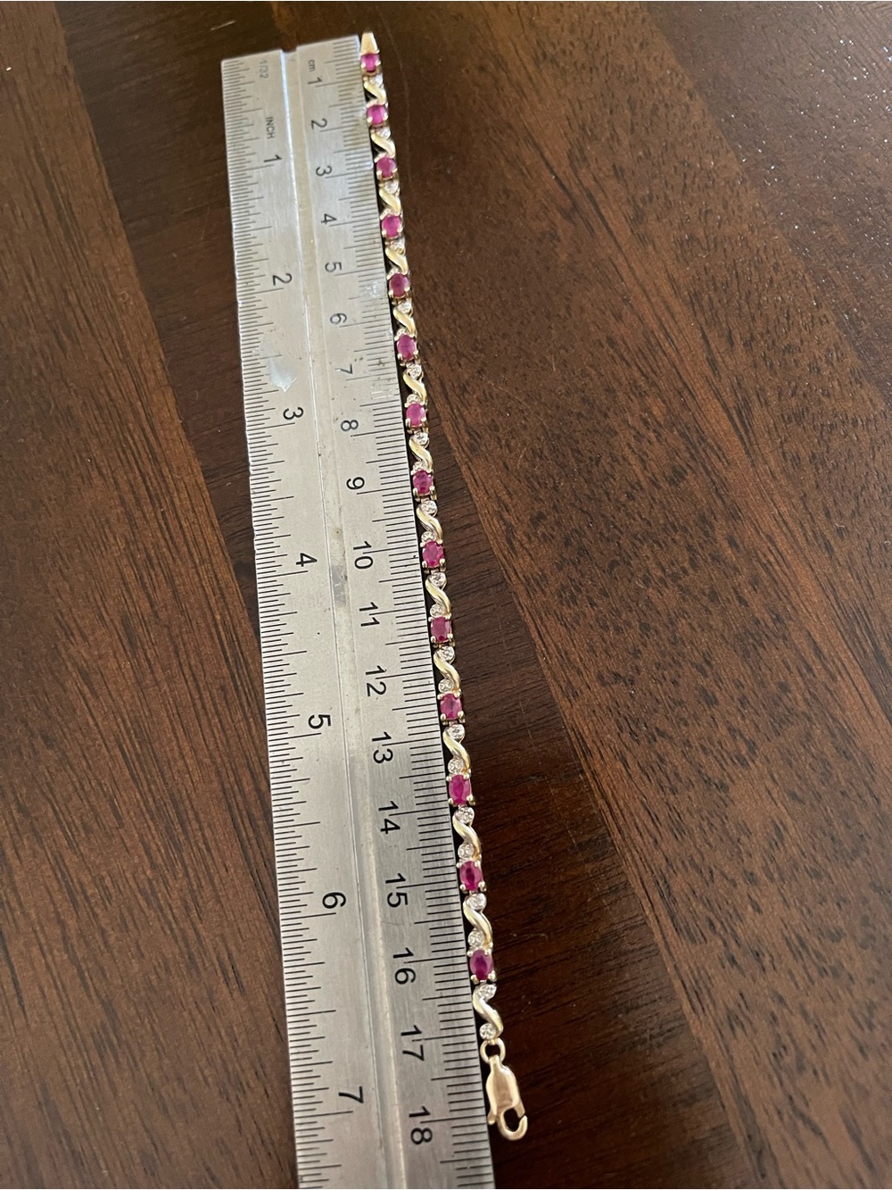 10k gold natural red ruby diamond link bracelet size 6 1/2 - Picture 2 of 5